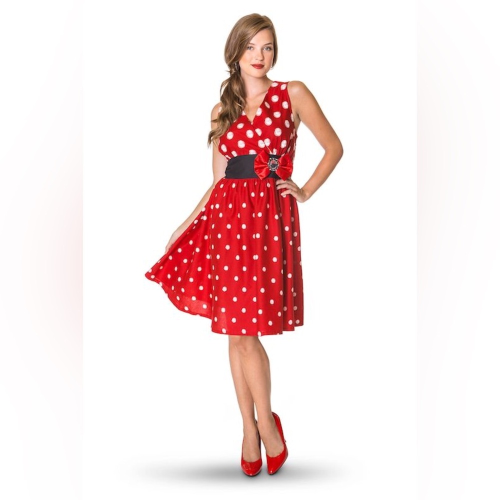 Disney Parks Dress Shop Minnie Mouse Red Polka Dots Bow Cameo Sleeveless XS